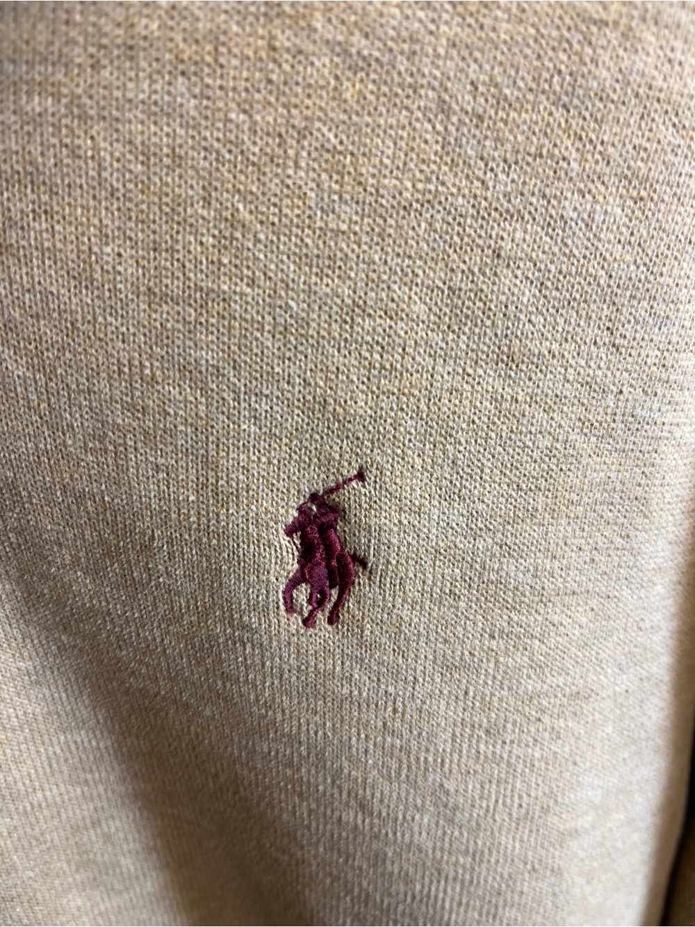 Ralph Lauren Men's Tan Quarter-Zip Sweater with Maroon Pony - Picture 8 of 8